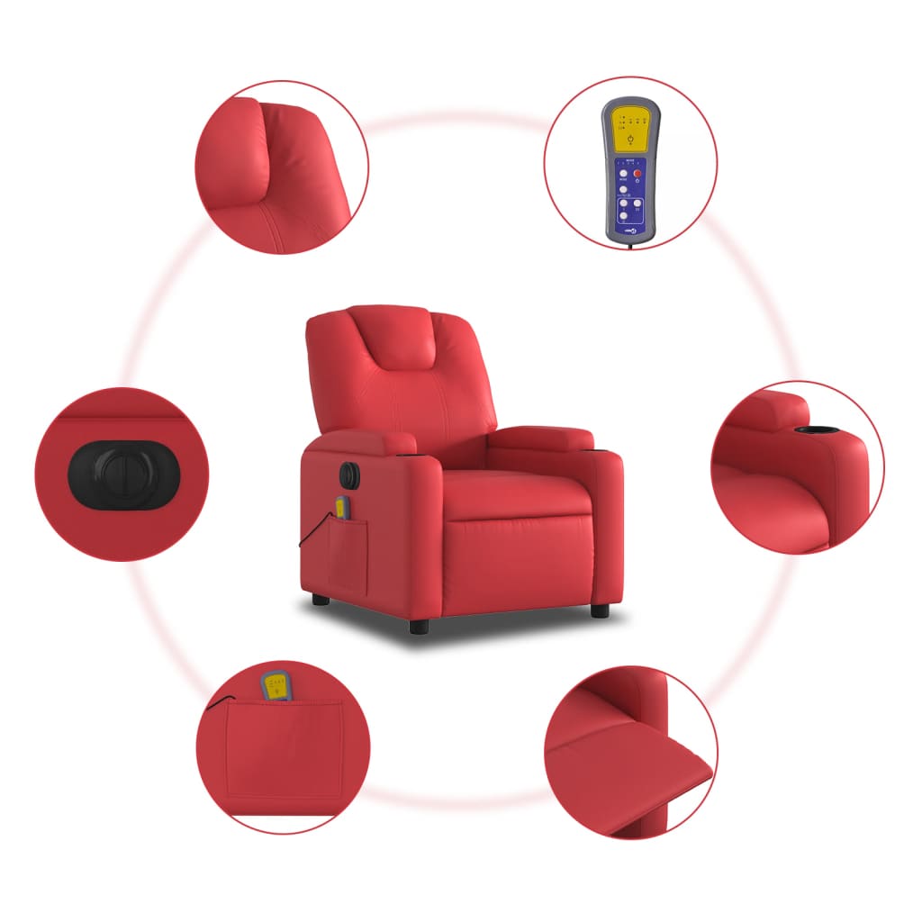 Poltrona massagens reclinável elétrica couro artif. vermelho