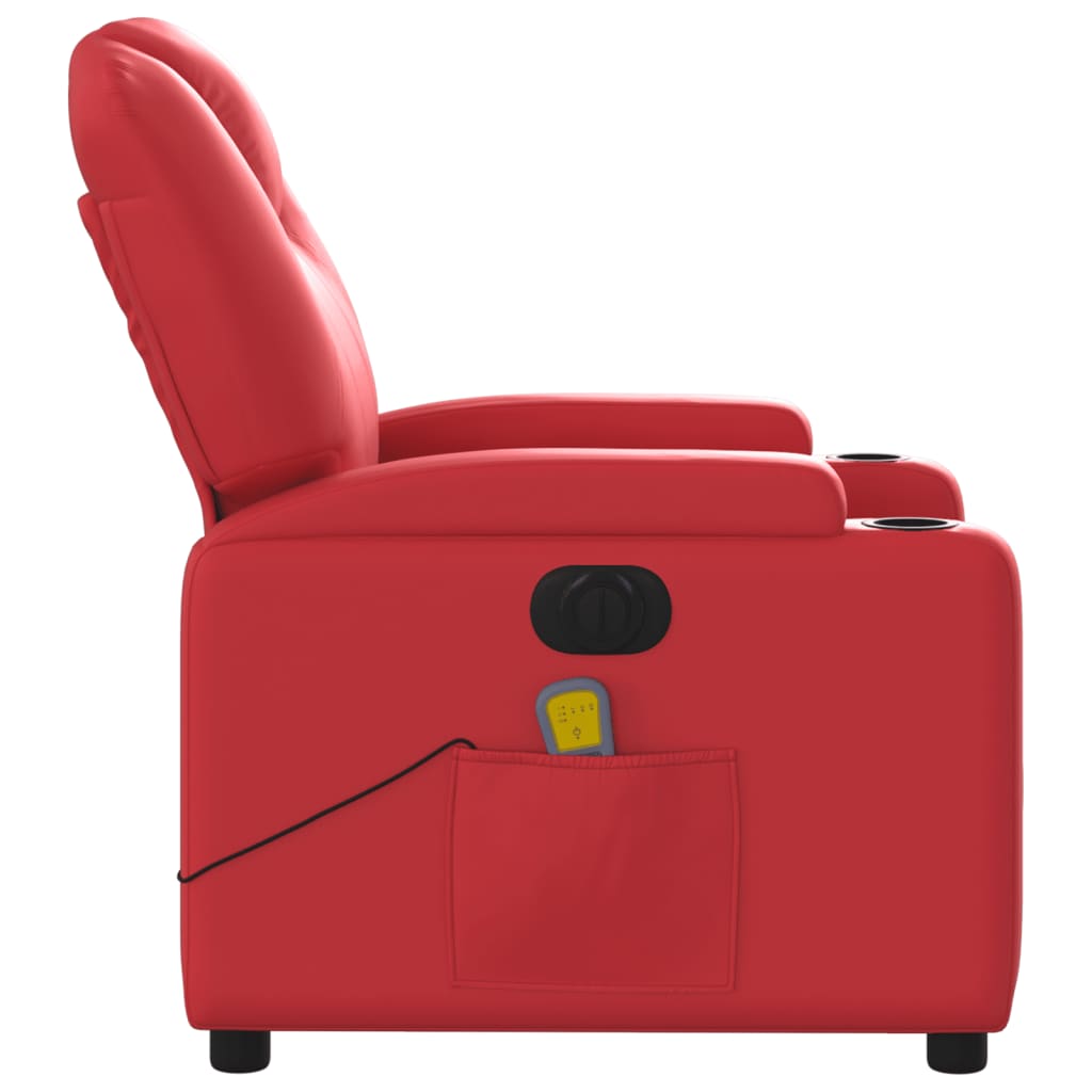 Poltrona massagens reclinável elétrica couro artif. vermelho