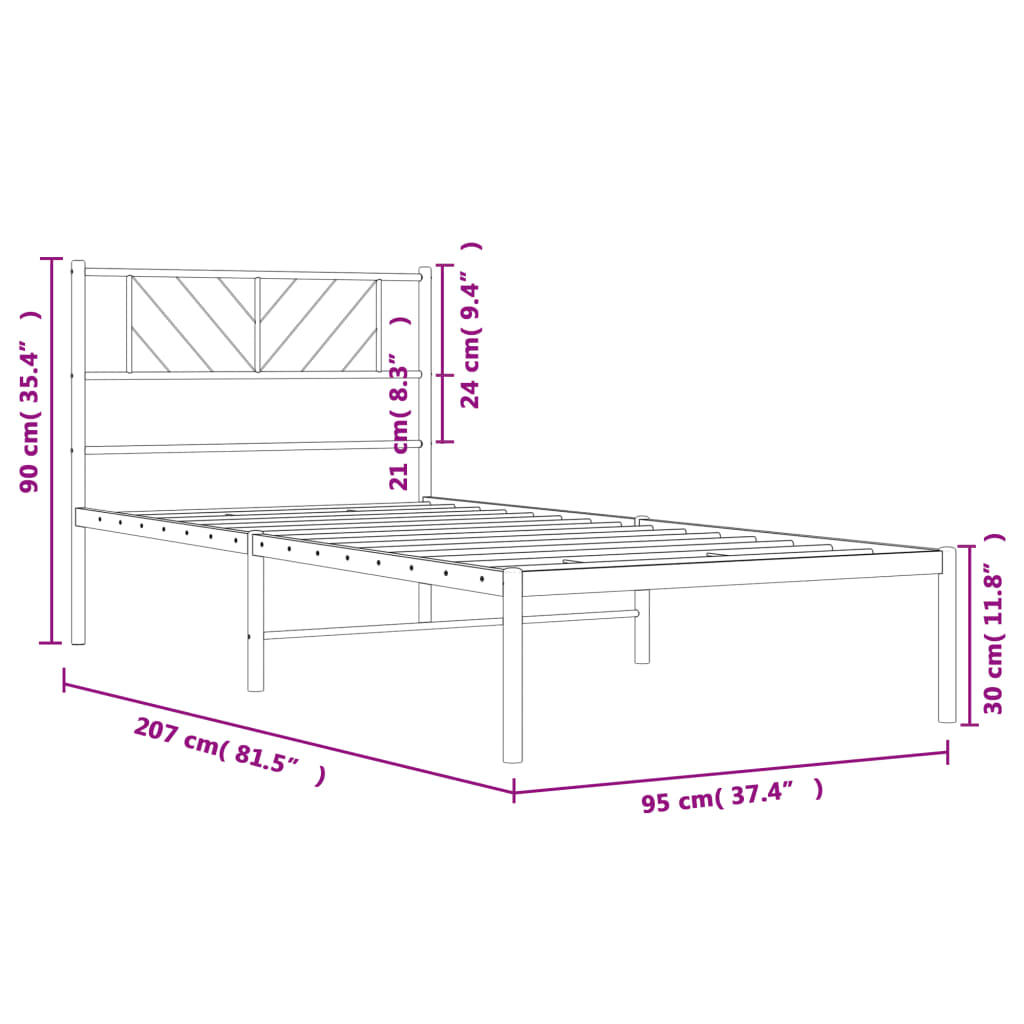 Estrutura de cama com cabeceira 90x200 cm metal branco