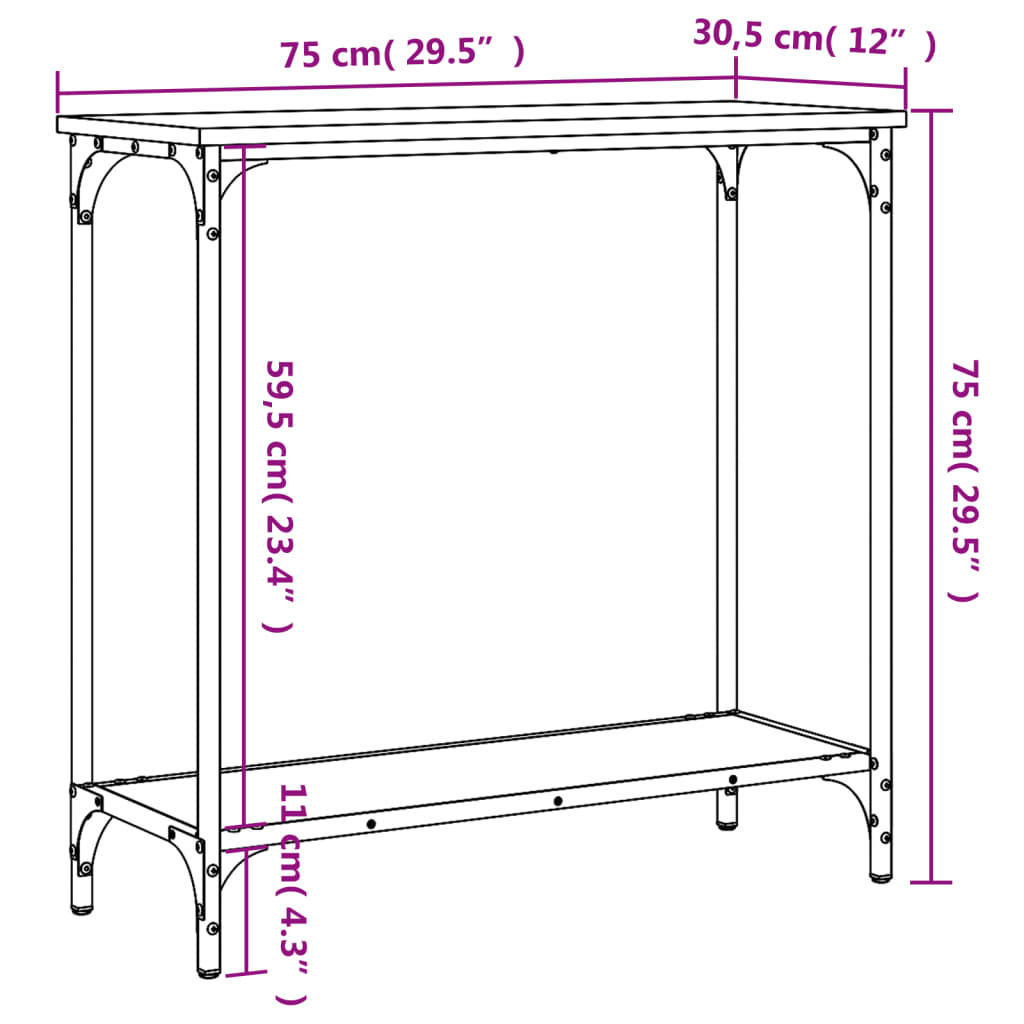 Mesa consola 75x30,5x75 cm derivados de madeira carvalho sonoma