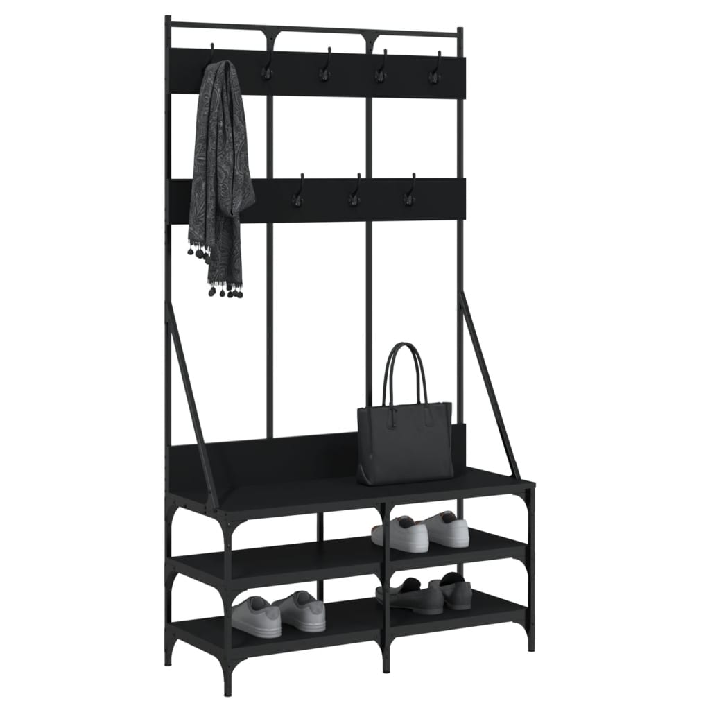 Conjunto de Entrada - Bengaleiro c/ arrumação de calçado 100x40x184 cm preto
