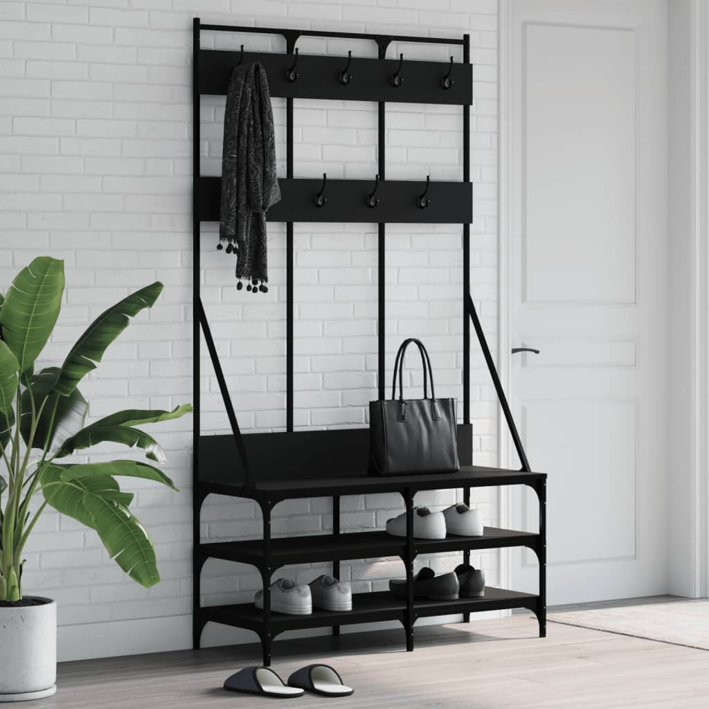 Conjunto de Entrada - Bengaleiro c/ arrumação de calçado 100x40x184 cm preto