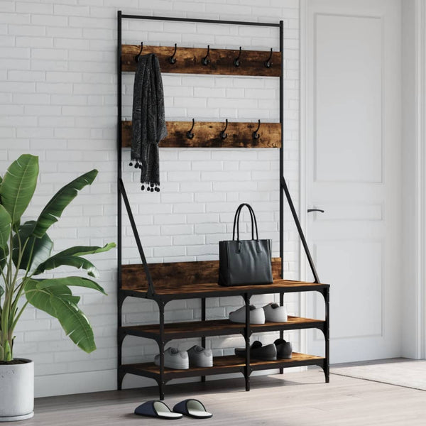 Conjunto de Entrada - Bengaleiro c/ arrumação de calçado 100x40x184cm carvalho fumado