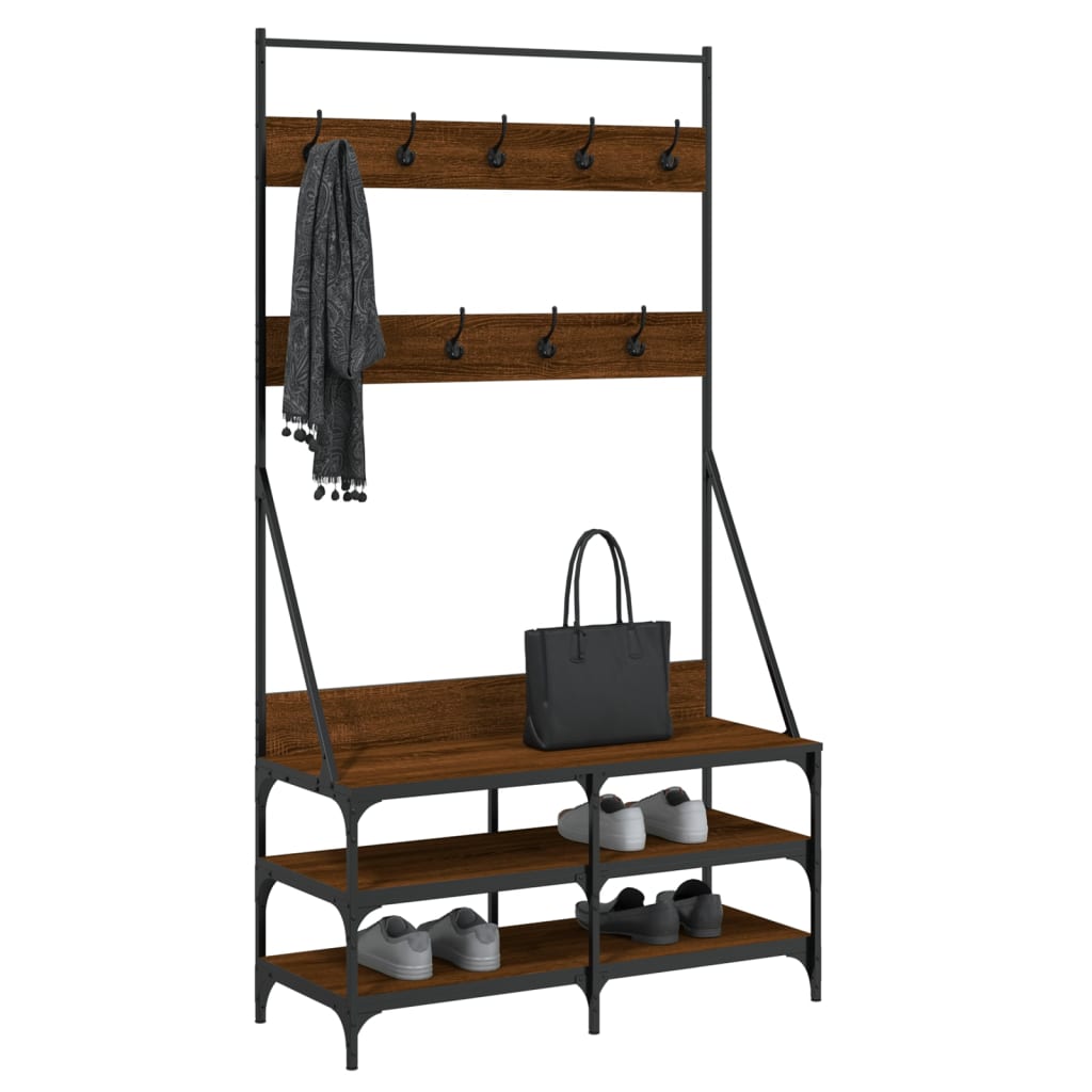 Conjunto de Entrada - Bengaleiro c/ arrumação calçado 100x40x184 cm carvalho castanho