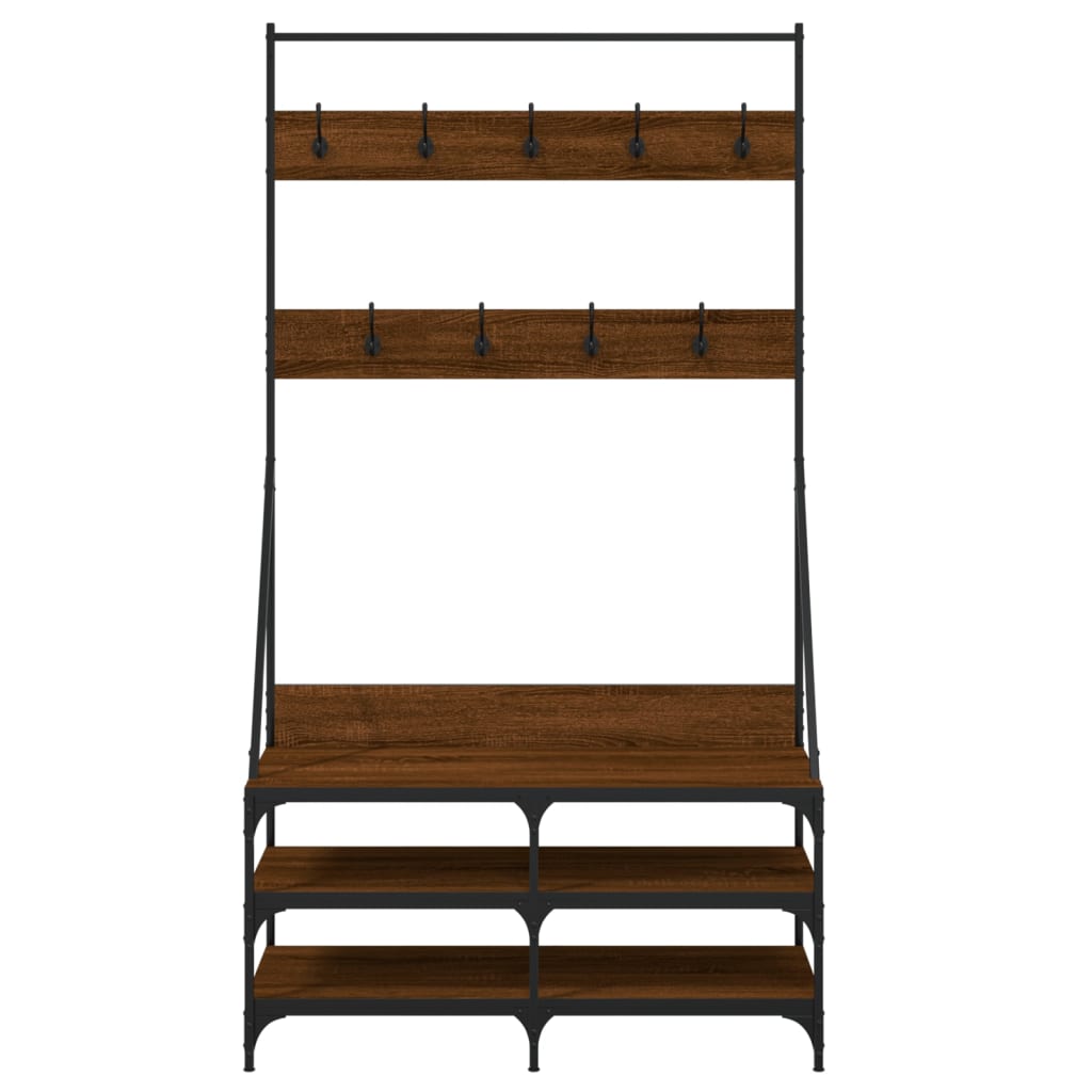 Conjunto de Entrada - Bengaleiro c/ arrumação calçado 100x40x184 cm carvalho castanho