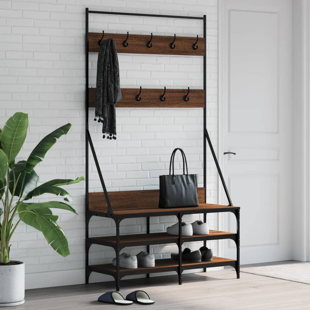 Conjunto de Entrada - Bengaleiro c/ arrumação calçado 100x40x184 cm carvalho castanho