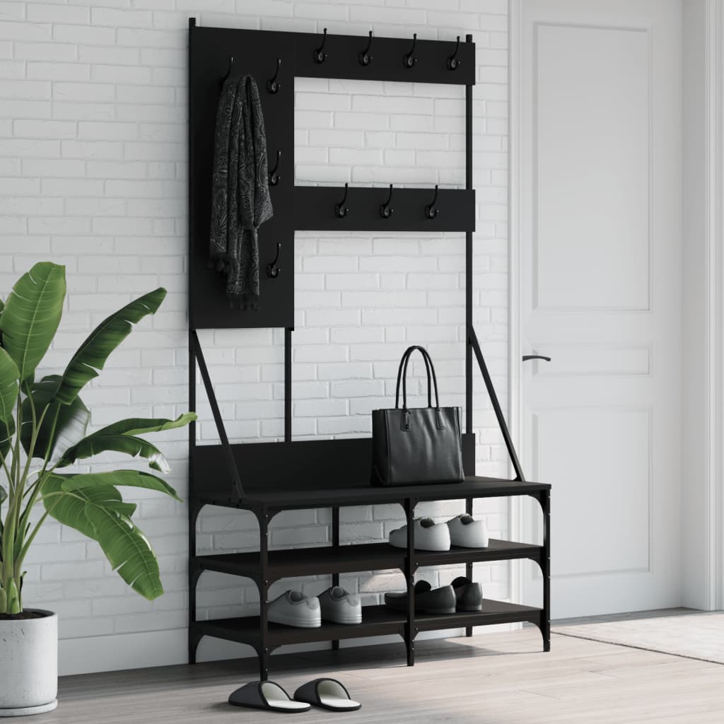 Conjunto de Entrada - Bengaleiro c/ arrumação de calçado 100x40x184 cm preto