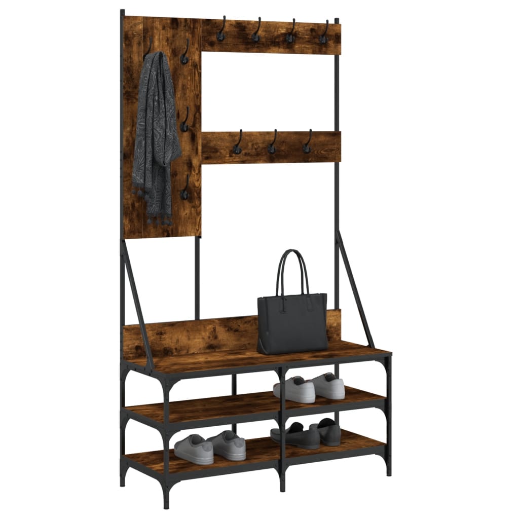 Conjunto de Entrada - Bengaleiro c/ arrumação de calçado 100x40x184cm carvalho fumado