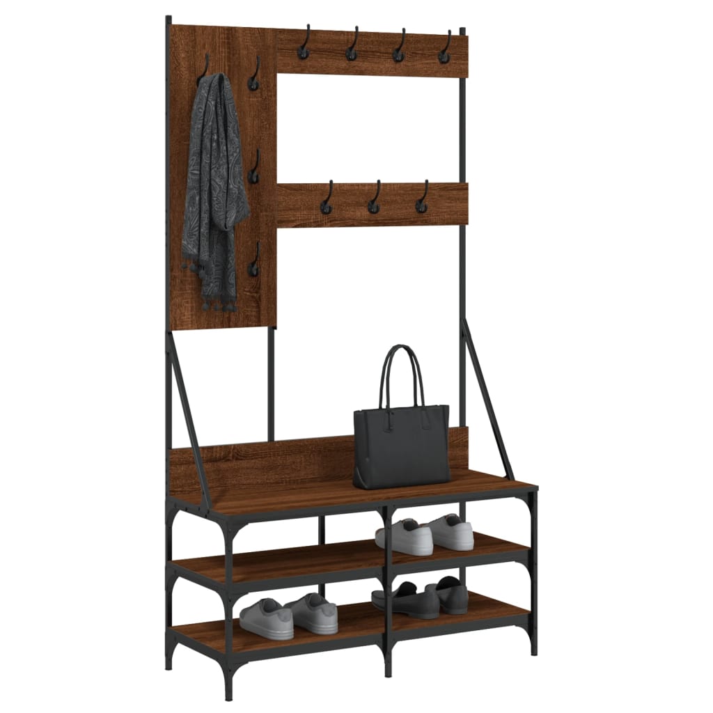 Conjunto de Entrada - Bengaleiro c/ arrumação calçado 100x40x184 cm carvalho castanho