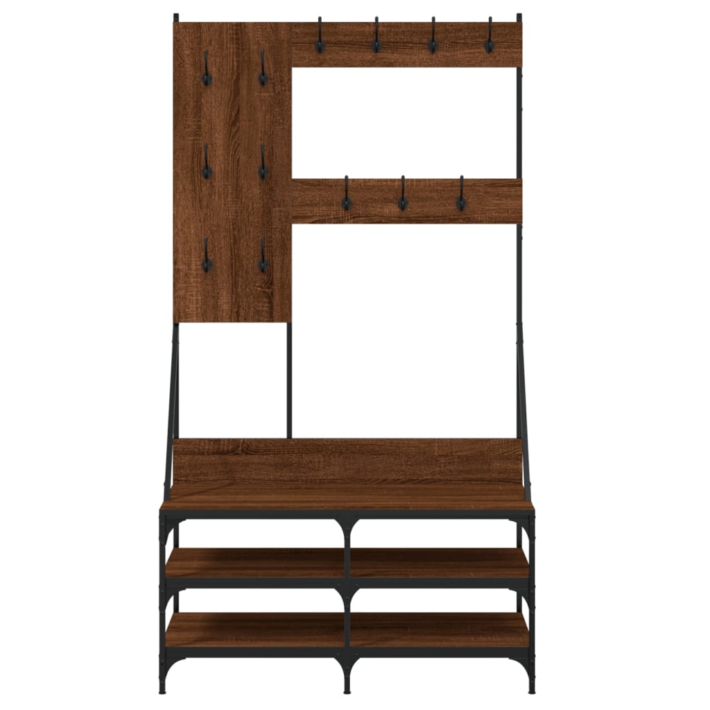 Conjunto de Entrada - Bengaleiro c/ arrumação calçado 100x40x184 cm carvalho castanho