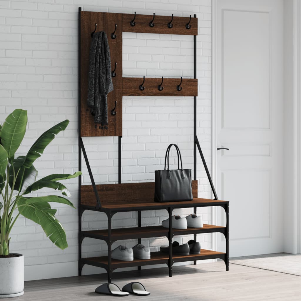 Conjunto de Entrada - Bengaleiro c/ arrumação calçado 100x40x184 cm carvalho castanho