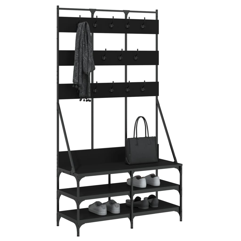 Conjunto de Entrada - Bengaleiro c/ arrumação de calçado 100x40x184 cm preto