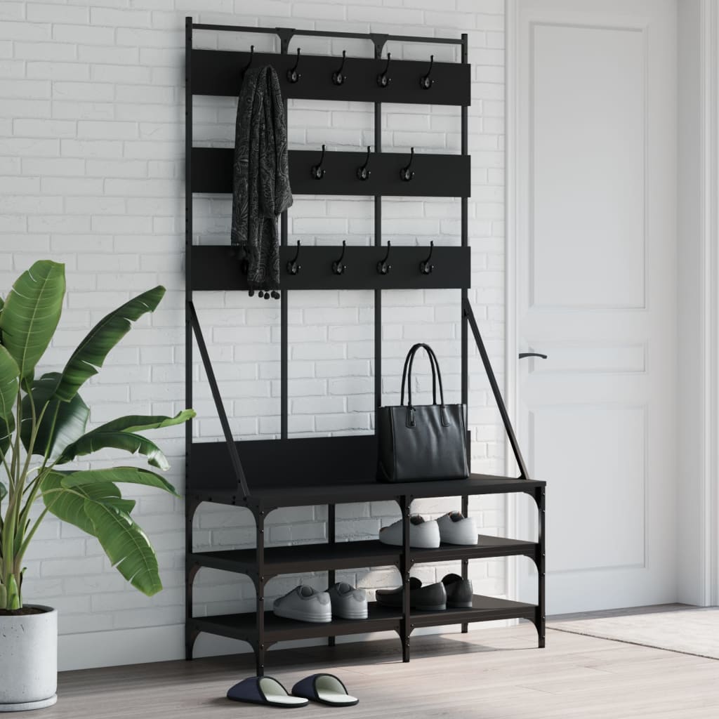 Conjunto de Entrada - Bengaleiro c/ arrumação de calçado 100x40x184 cm preto