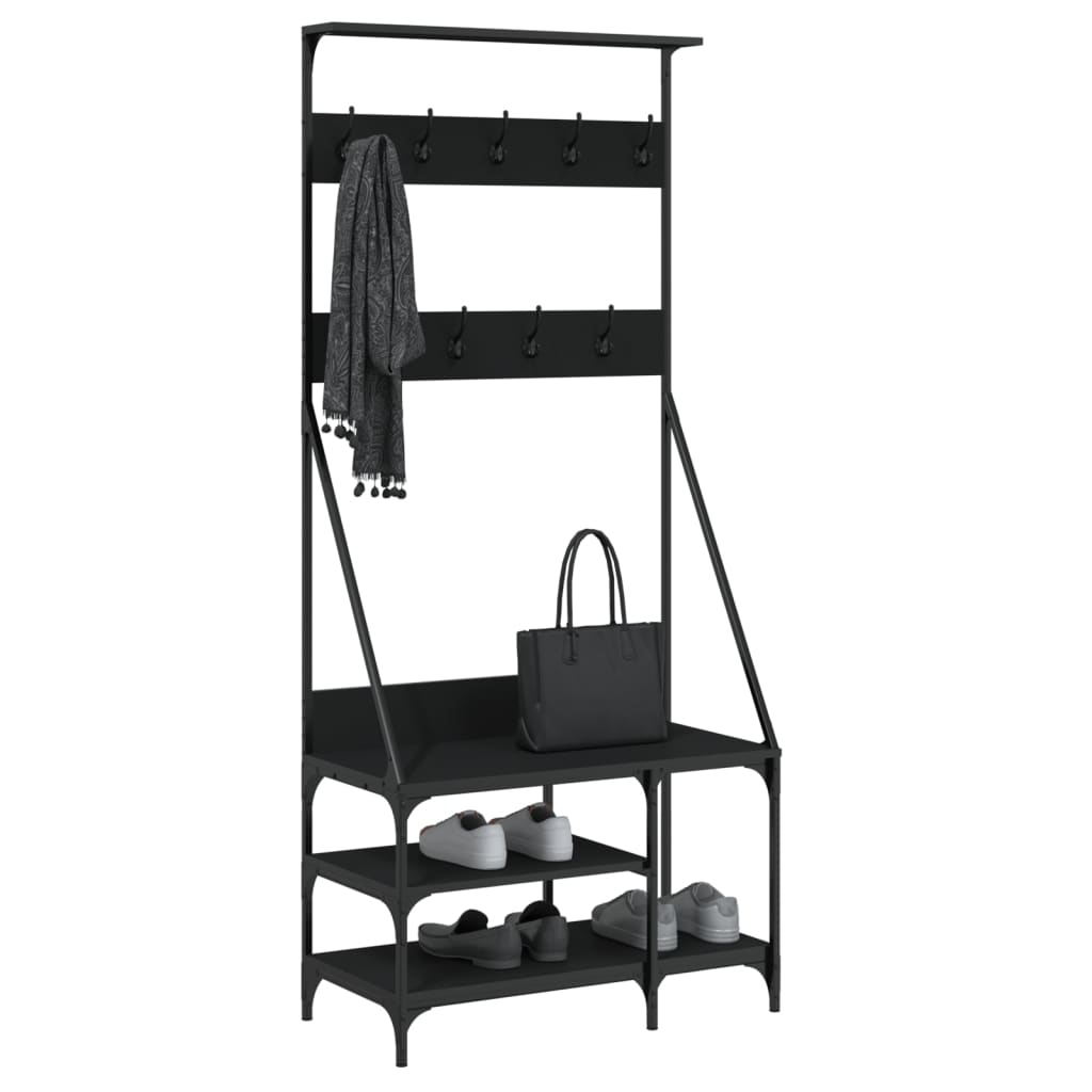 Conjunto de Entrada - Bengaleiro c/ arrumação de calçado 80x40x184 cm preto