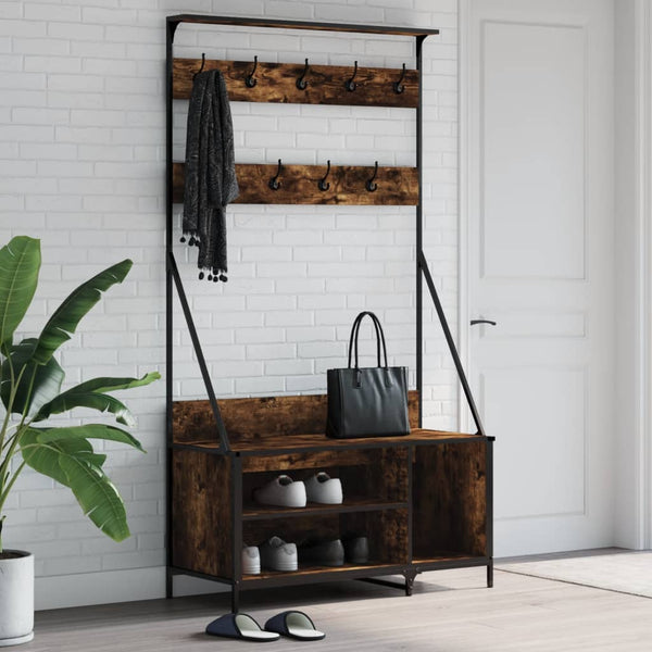 Conjunto de Entrada - Bengaleiro c/ arrumação de calçado 100x41x184cm carvalho fumado