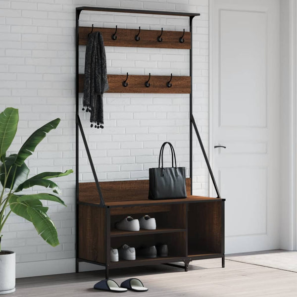 Conjunto de Entrada - Bengaleiro c/ arrumação calçado 100x41x184 cm carvalho castanho