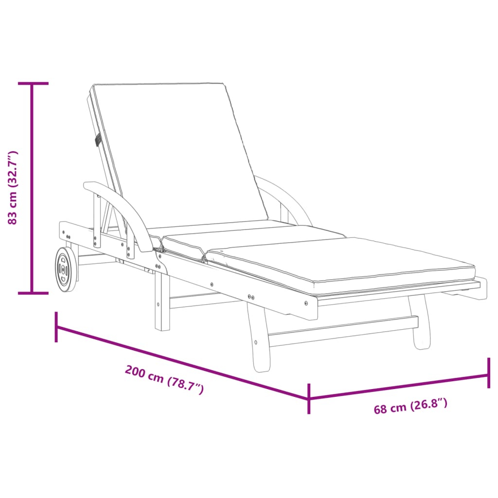 Espreguiçadeiras c/ almofadões 2 pcs 200x68x83 cm acácia maciça