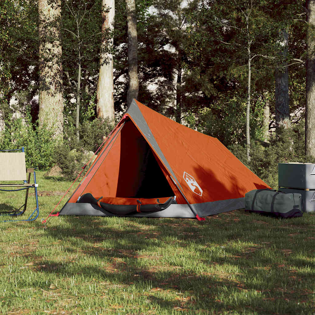 Tenda de campismo p/ 2 pessoas tecido impermeável cinza/laranja
