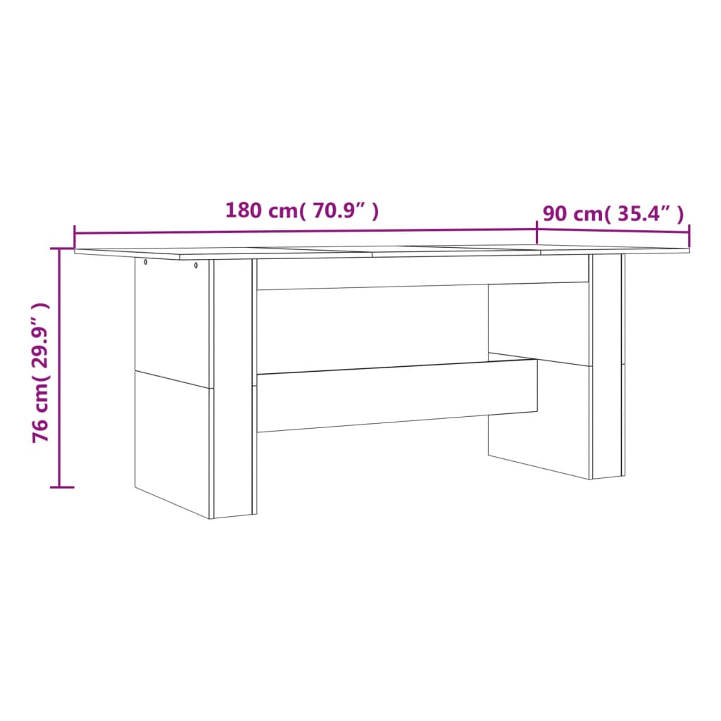 Mesa de jantar 180x90x76 cm derivados de madeira cinza sonoma