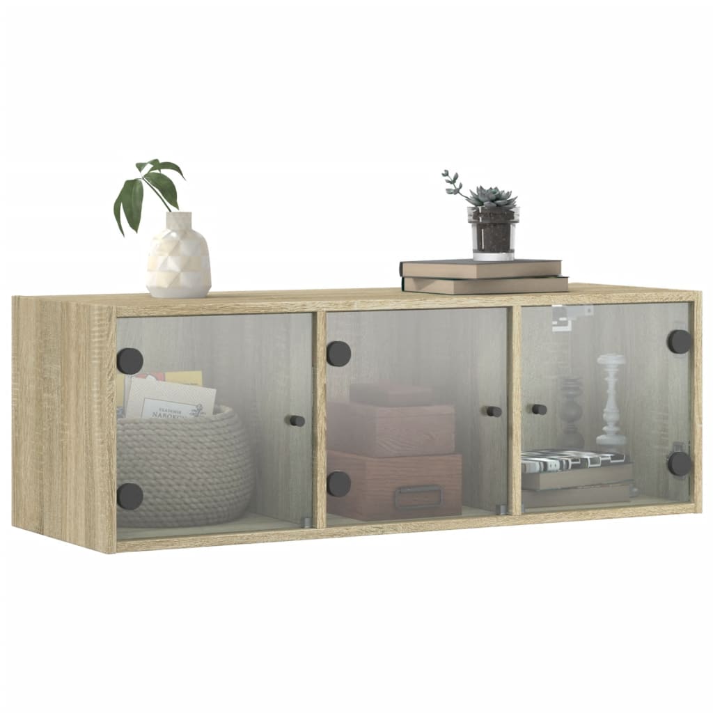 Armário de parede c/ portas vidro 102x37x35 cm carvalho sonoma