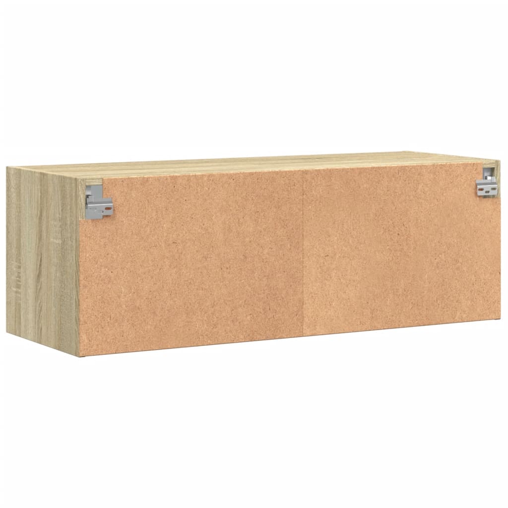 Armário de parede c/ portas vidro 102x37x35 cm carvalho sonoma