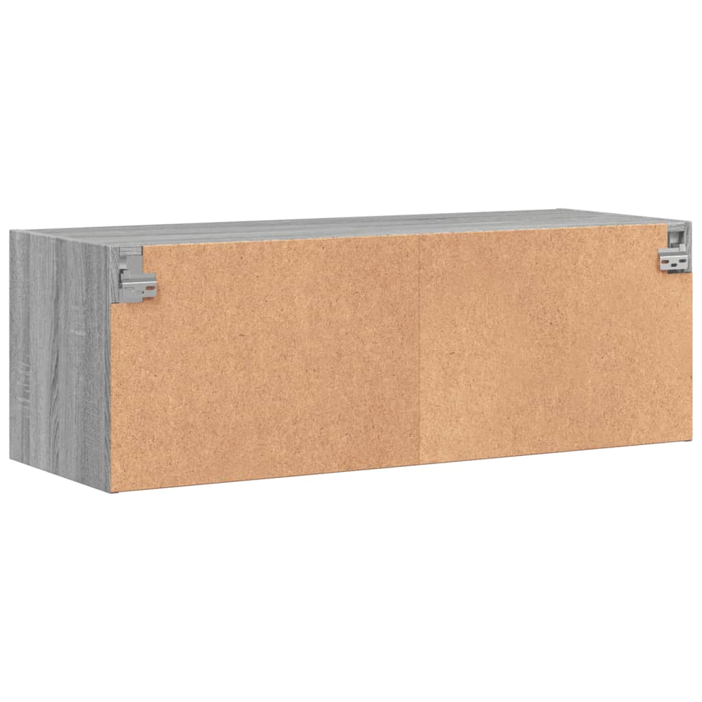Armário de parede c/ portas de vidro 102x37x35 cm cinza sonoma