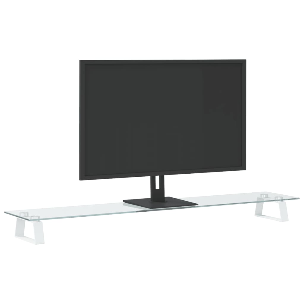 Suporte para monitor 100x20x8 cm vidro temperado e metal branco