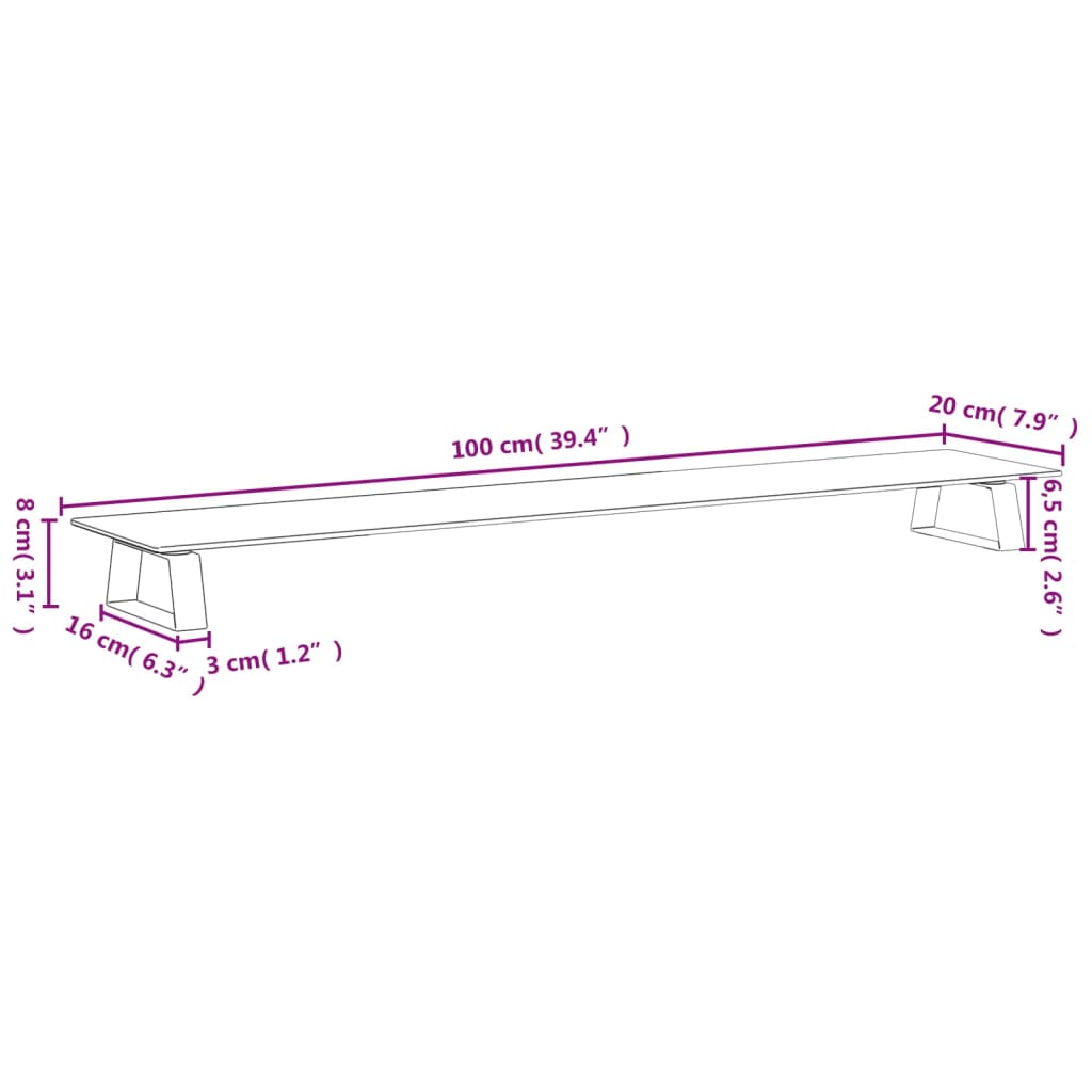 Suporte para monitor 100x20x8 cm vidro temperado e metal branco