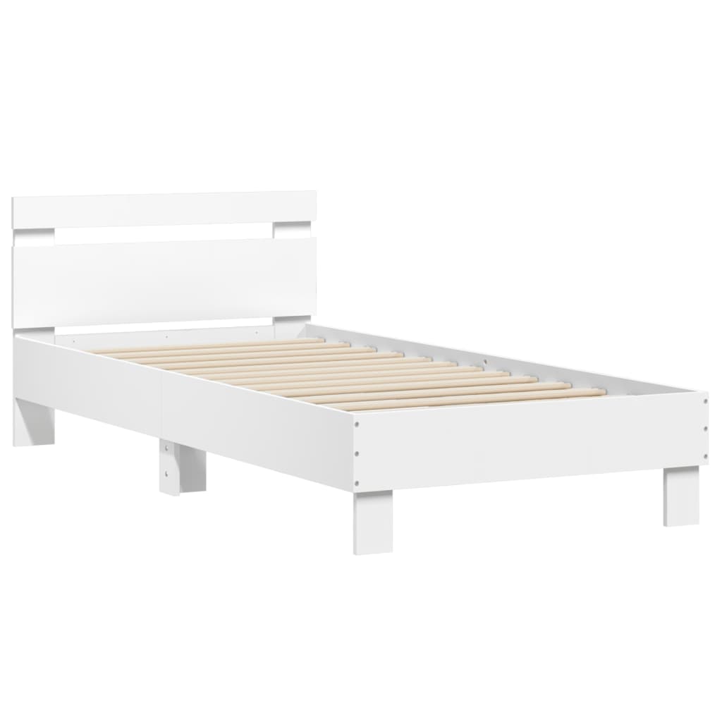 Estrutura de cama c/ cabeceira 90x190 cm deriv. madeira branco