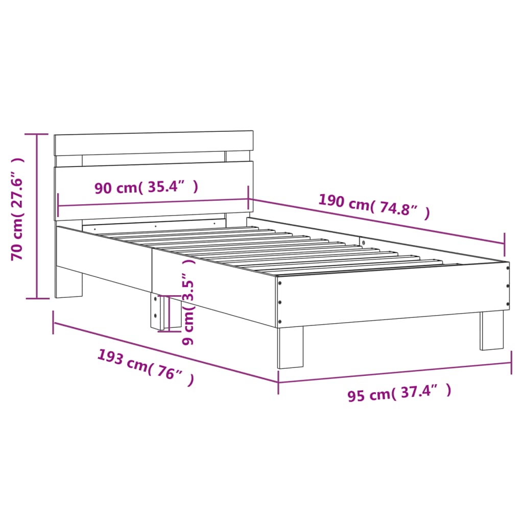 Cama sem colchão com cabeceira 90x190 cm carvalho sonoma