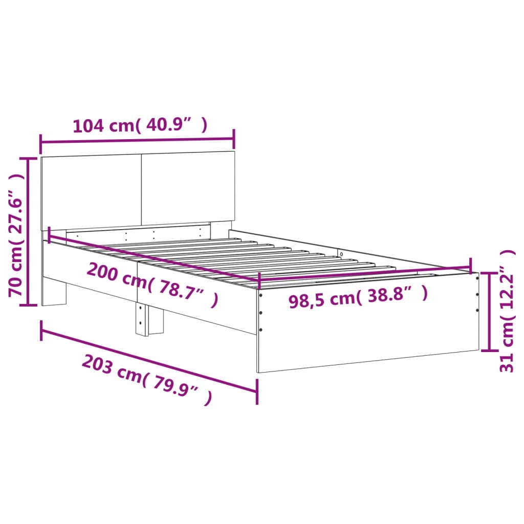 Estrutura cama c/ cabeceira 100x200 cm derivados madeira branco