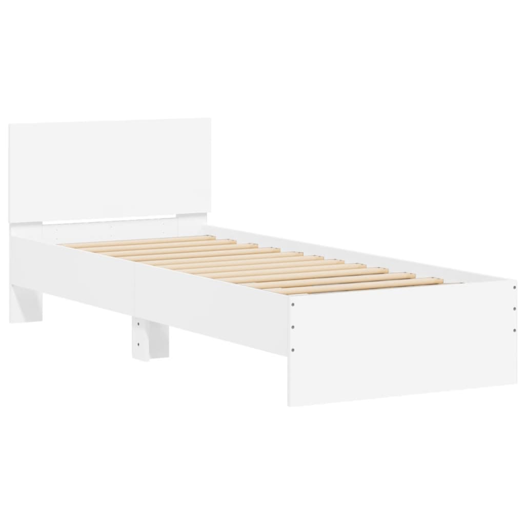 Estrutura de cama c/ cabeceira 90x190 cm deriv. madeira branco