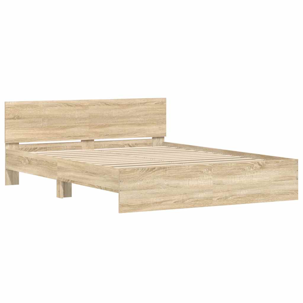 Estrutura de cama com cabeceira 140x190 cm carvalho sonoma