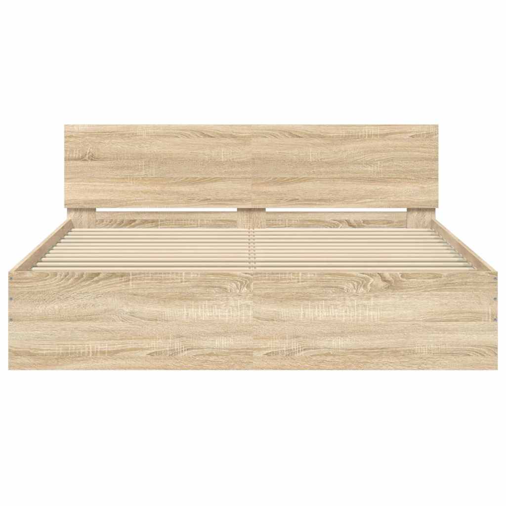 Estrutura de cama com cabeceira 140x190 cm carvalho sonoma