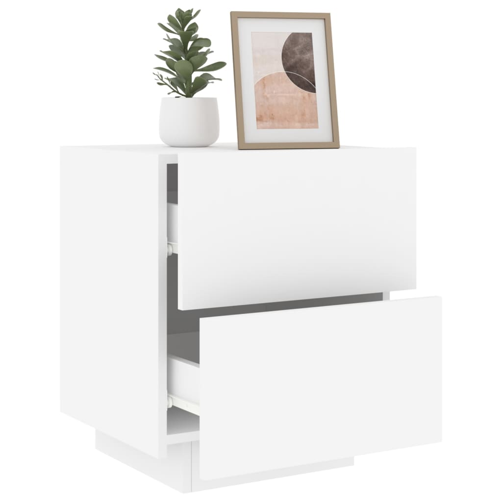 Mesa de cabeceira com luzes LED derivados de madeira branco