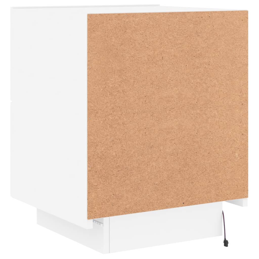 Mesa de cabeceira com luzes LED derivados de madeira branco