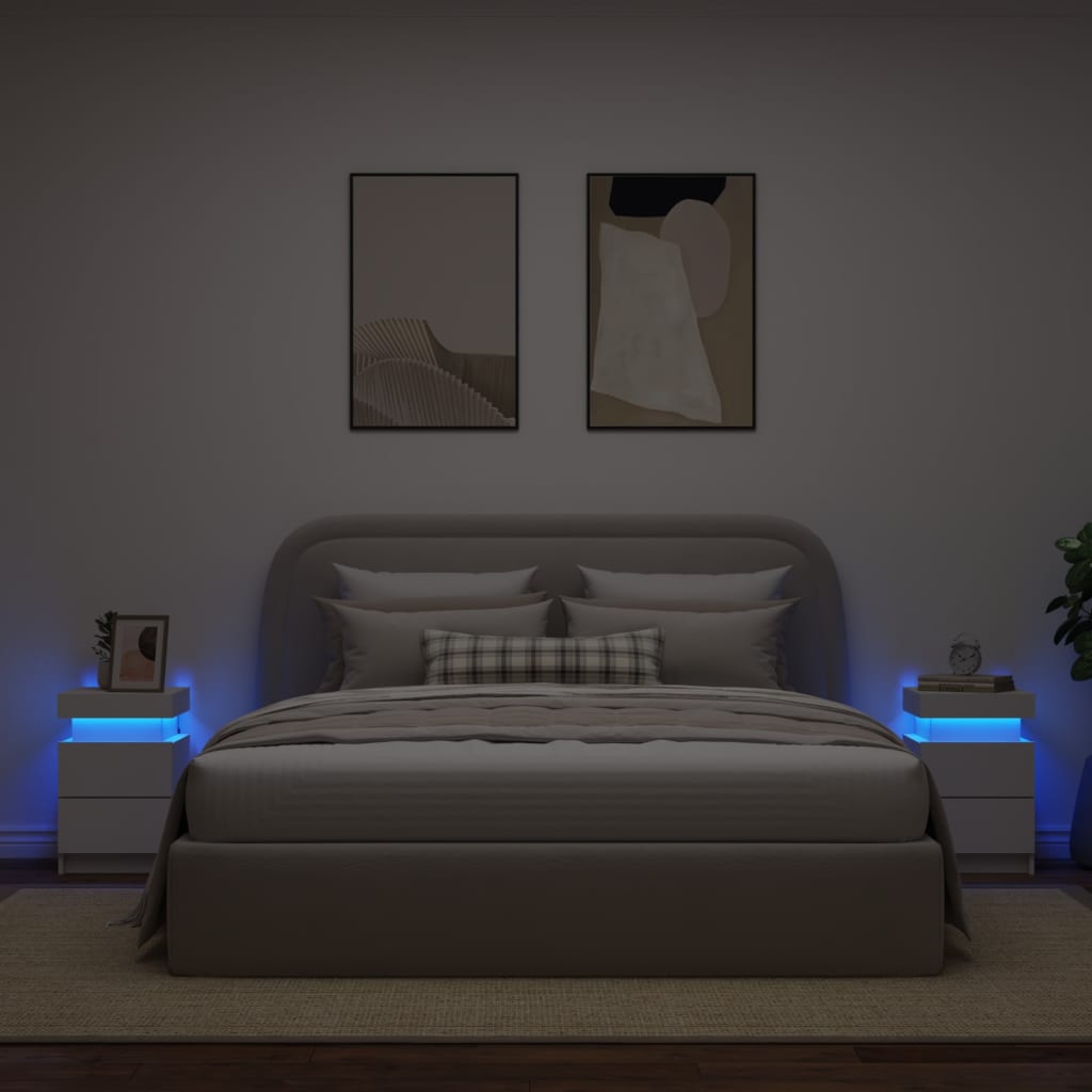 Mesas de cabeceira com luzes LED 2 pcs 35x39x55 cm branco