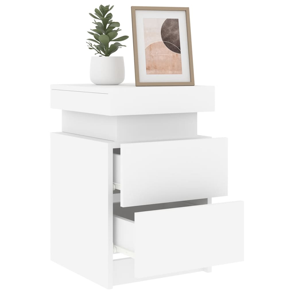 Mesas de cabeceira com luzes LED 2 pcs 35x39x55 cm branco