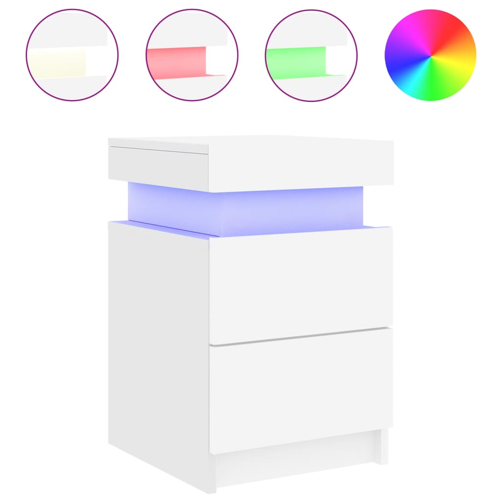 Mesas de cabeceira com luzes LED 2 pcs 35x39x55 cm branco
