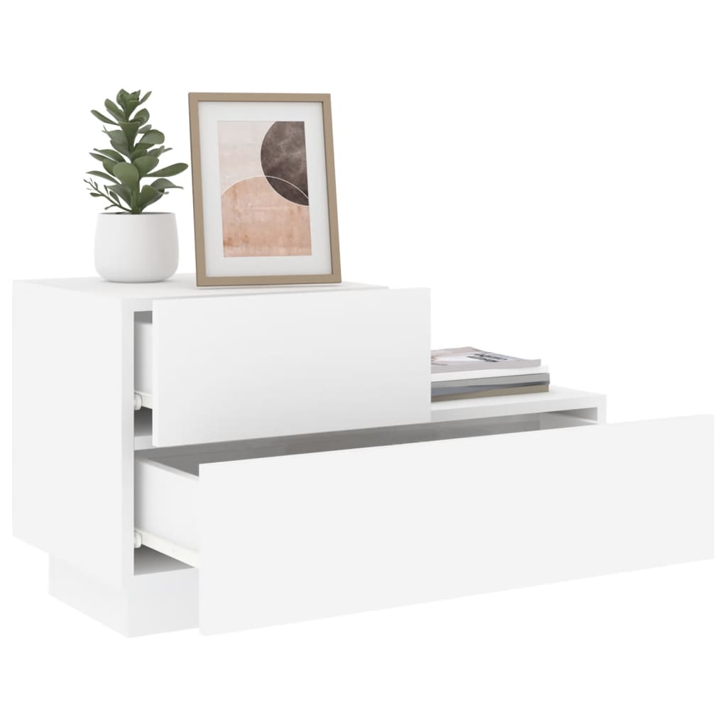 Mesa de cabeceira com luzes LED 70x36x40,5 cm branco