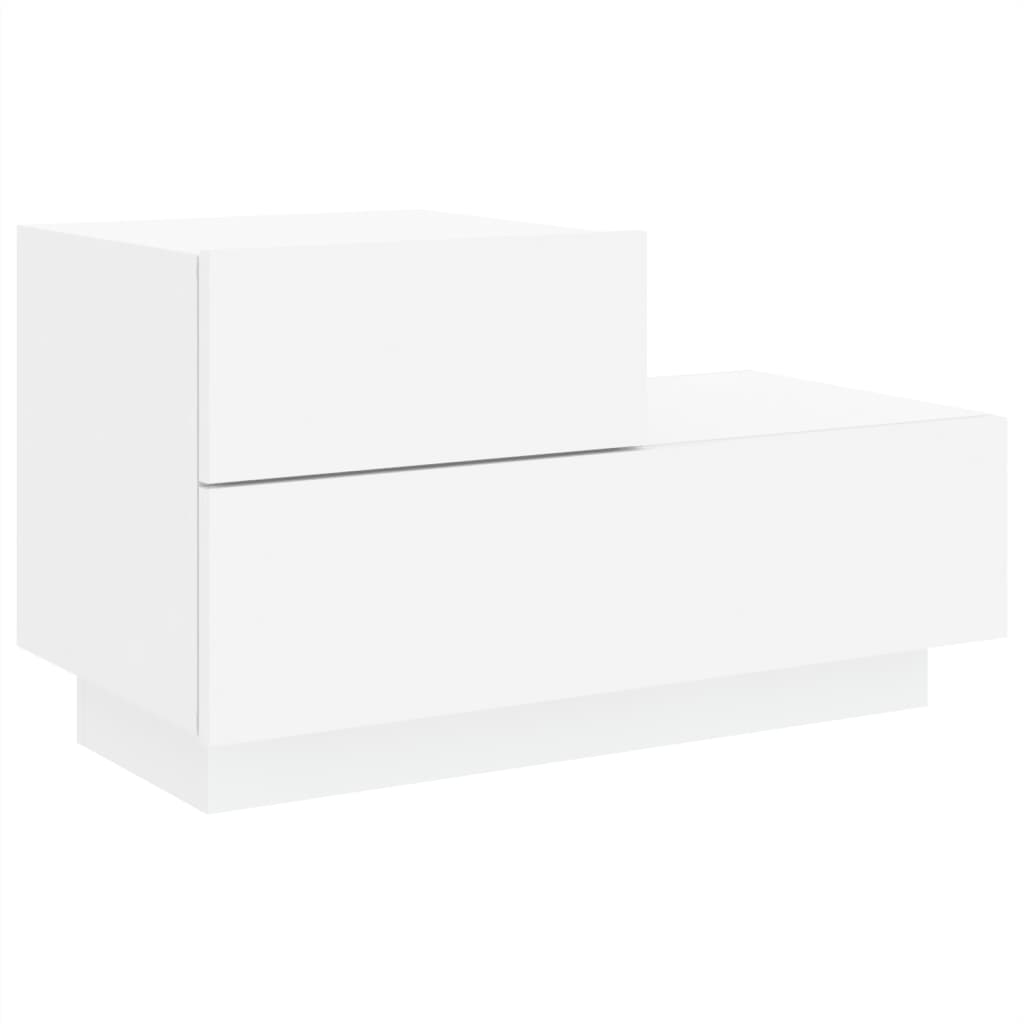 Mesa de cabeceira com luzes LED 70x36x40,5 cm branco