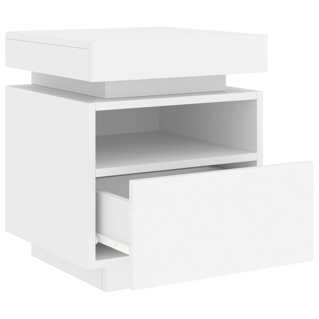 Mesas de cabeceira c/ luzes LED 2 pcs 40x39x48,5 cm branco