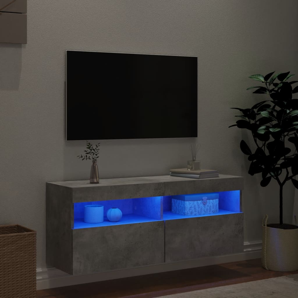 Móvel de parede p/ TV c/ luzes LED 100x30x40 cm cinza cimento