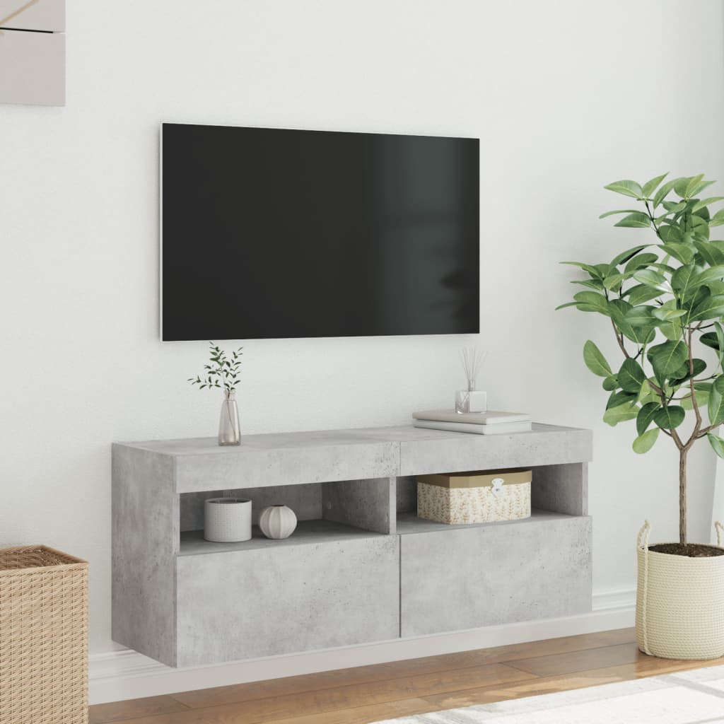 Móvel de parede p/ TV c/ luzes LED 100x30x40 cm cinza cimento