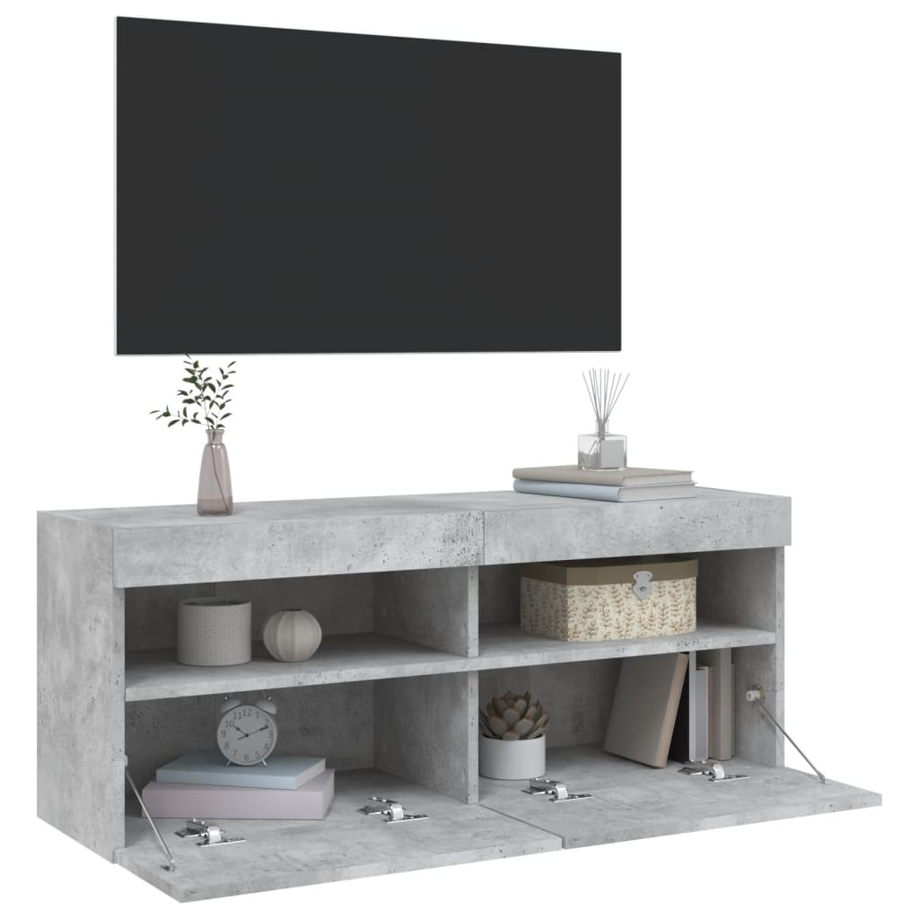Móvel de parede p/ TV c/ luzes LED 100x30x40 cm cinza cimento