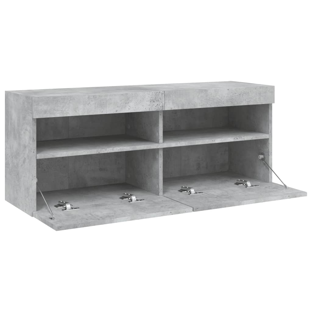 Móvel de parede p/ TV c/ luzes LED 100x30x40 cm cinza cimento