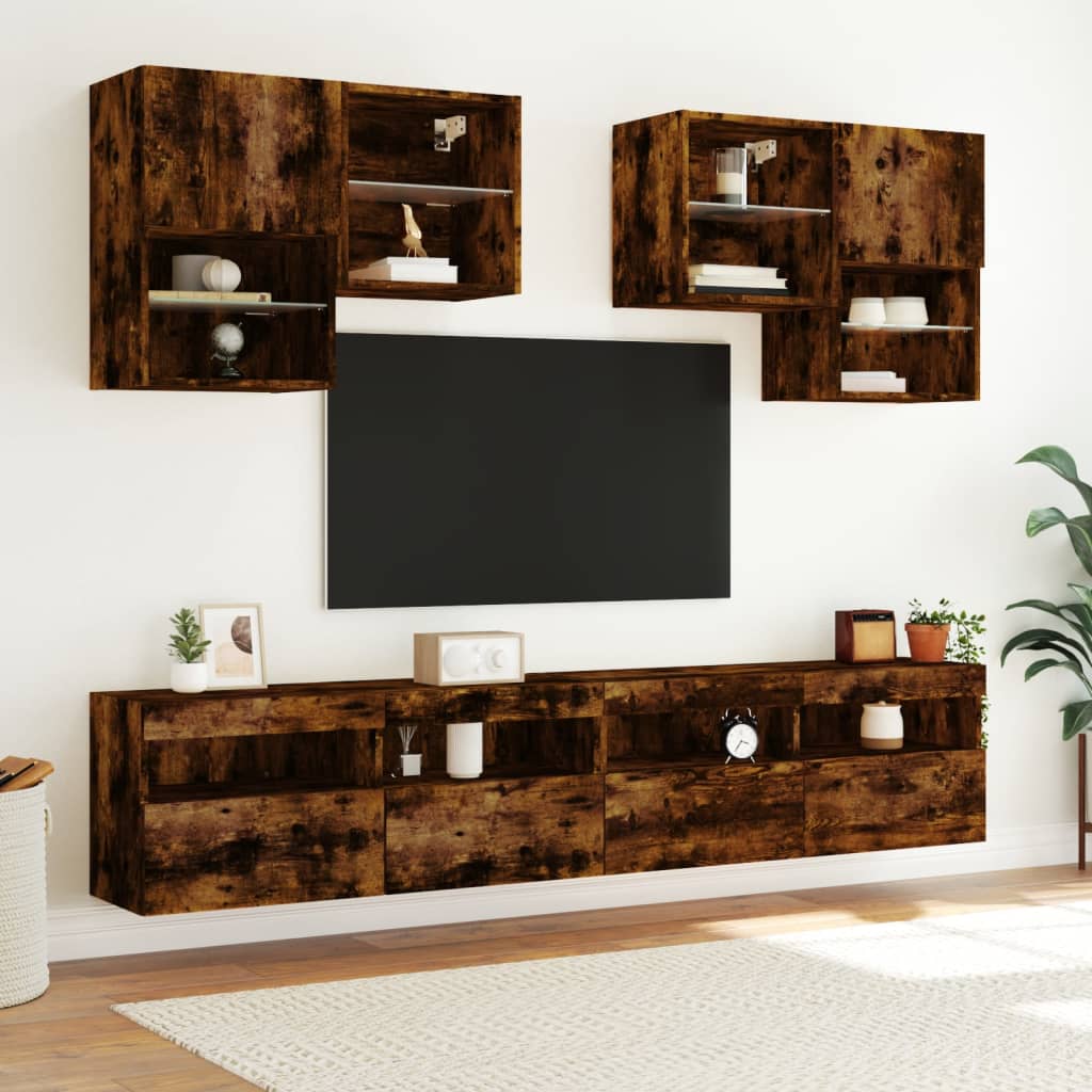 Móvel de parede p/ TV c/ luzes LED 100x30x40 cm carvalho fumado