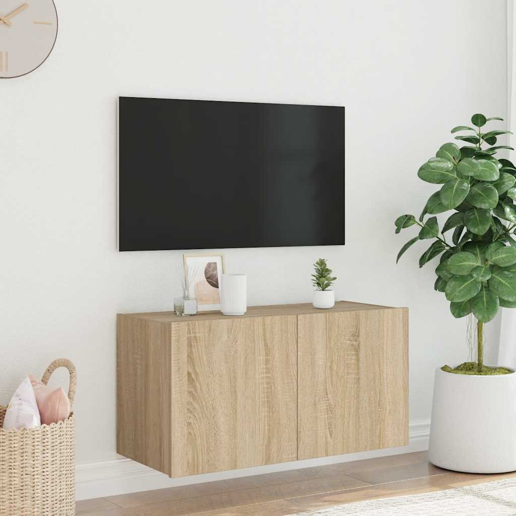 Móvel de parede p/ TV c/ luzes LED 80x35x41 cm carvalho sonoma