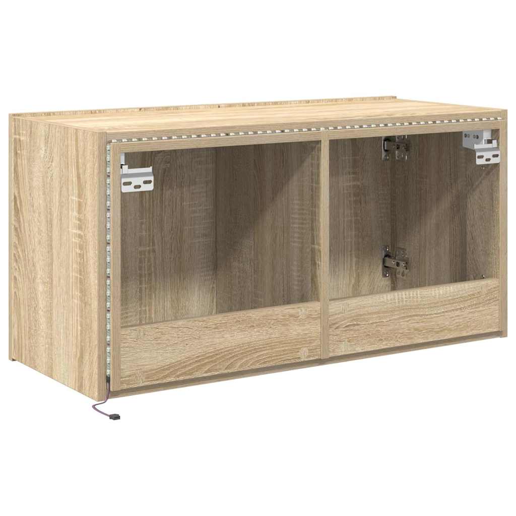 Móvel de parede p/ TV c/ luzes LED 80x35x41 cm carvalho sonoma