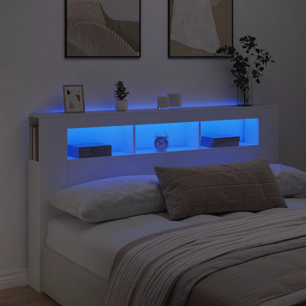 Cabeceira cama c/ LEDs 180x18,5x103,5 cm deriv. madeira branco